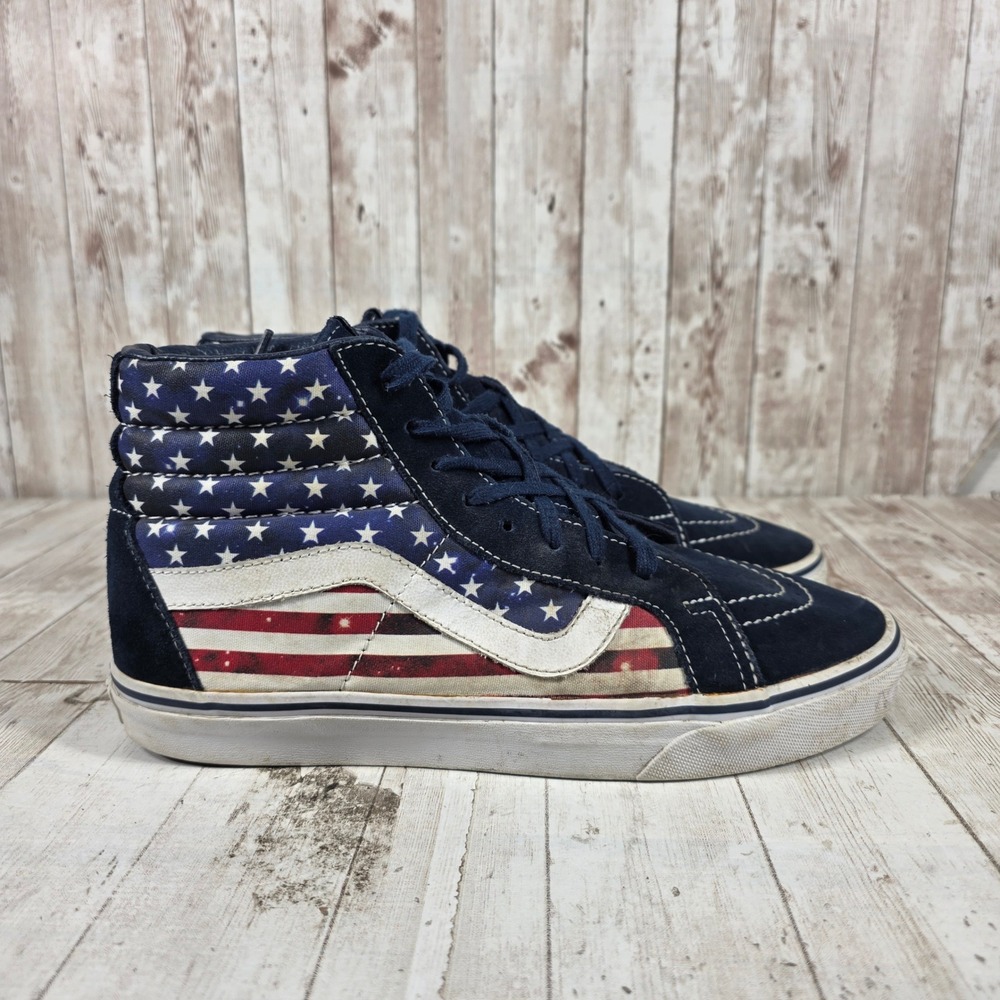 Vans Sk8-Hi American Flag Navy Blue Suede High Top Sneakers Mens 9 721356